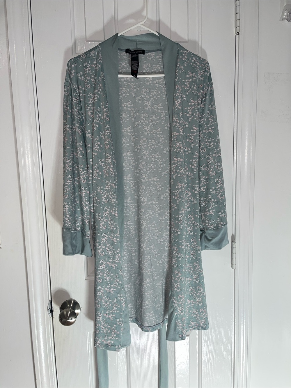 Nanette Lepore Sage Floral Satin-Trim Open Robe